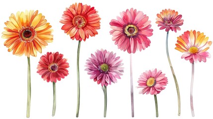 flower and leaves with watercolor assets on a white background,flower and nature motifs