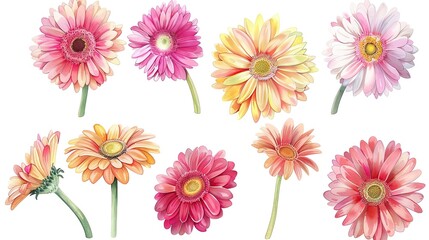flower and leaves with watercolor assets on a white background,flower and nature motifs