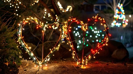 Two hearts made from christmas lights mobilestock