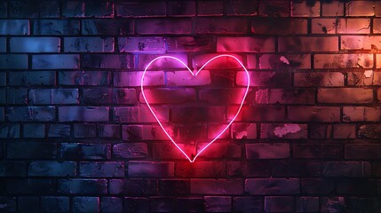 Valentines day heart shape neon lighting brick wall