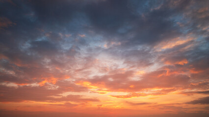 Aerial of Cloud with sunset sky background in Thailand,Cloudscape time lapse background Dark red...