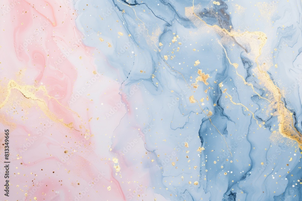 Poster an abstract painting featuring swirls of gold and blue colors creating a vibrant and dynamic composi