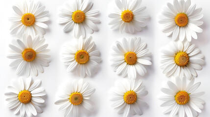 Set of Daisies Isolated on White Background, Beautiful Spring Flowers in Bloom, Floral Arrangement for Decoration, Generative Ai

