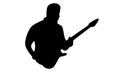 silhouette of Man musician holding electric guitar