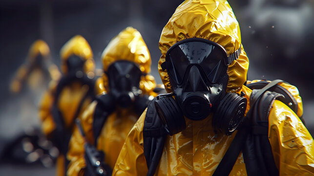 Hazmat Team Responding to Radioactive Spill with Specialized Decontamination Equipment and Protective Gear