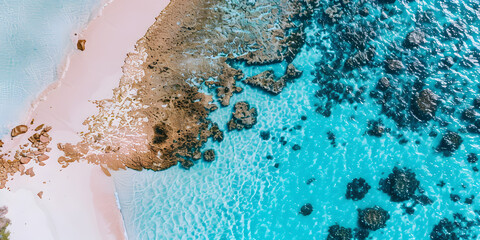 Título Vista aérea da praia com água azul clara e areia branca
