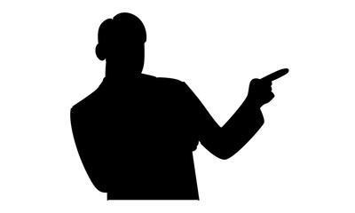 silhouette of Man pointing away hands and showing or presenting