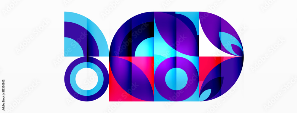 Poster A vibrant logo featuring circles and a star in electric blue, violet, and magenta on a white background. The design includes a pattern of colorful shapes and graphics