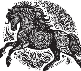 Horse mandala black Silhouette vector art isolated on a white background