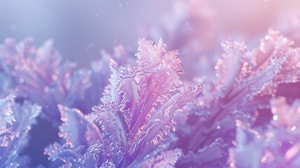 Lavender Frost Ballet: Extreme macro showcases frozen petals adorned with sparkling snowflake...