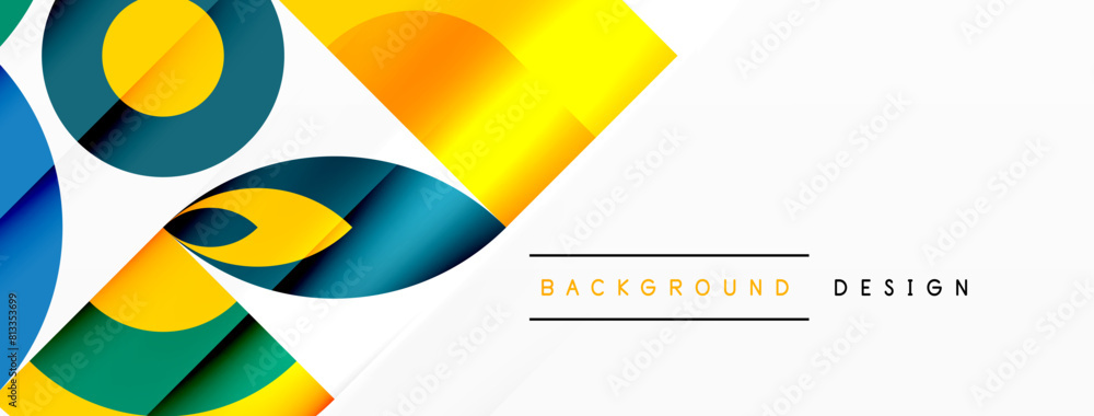 Poster Vibrant electric blue circles and squares create a colorful pattern on a white background, showcasing a dynamic illustration of graphics and art