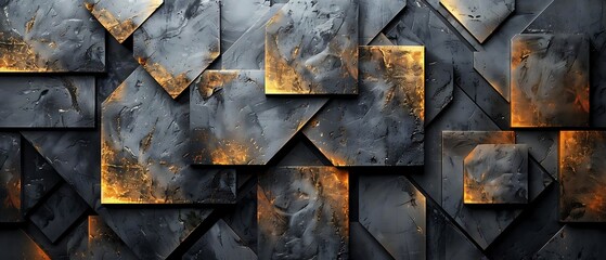 an abstract geometric patterns with a color palette of black, dark grey, and gold accents, luxury design element.