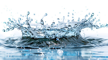 Water Liquid Splash Isolated on White Background, Refreshing Aqua Wave, Splashing Droplets, High-Speed Photography, Generative Ai

