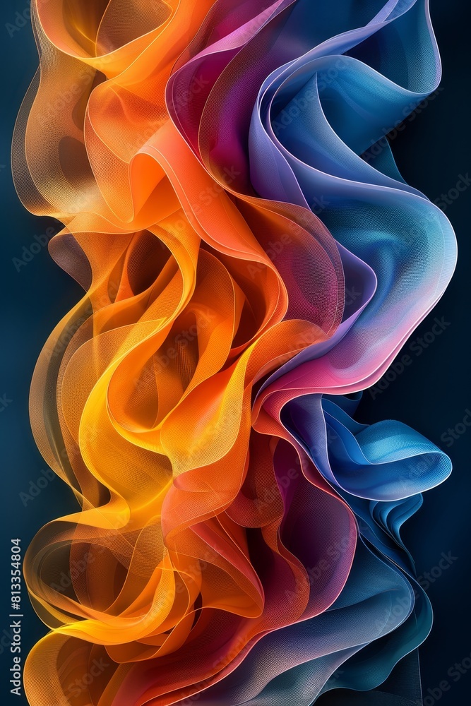 Poster asymmetrical and colorful abstract design with a dynamic gradient, minimalist and innovative for mod