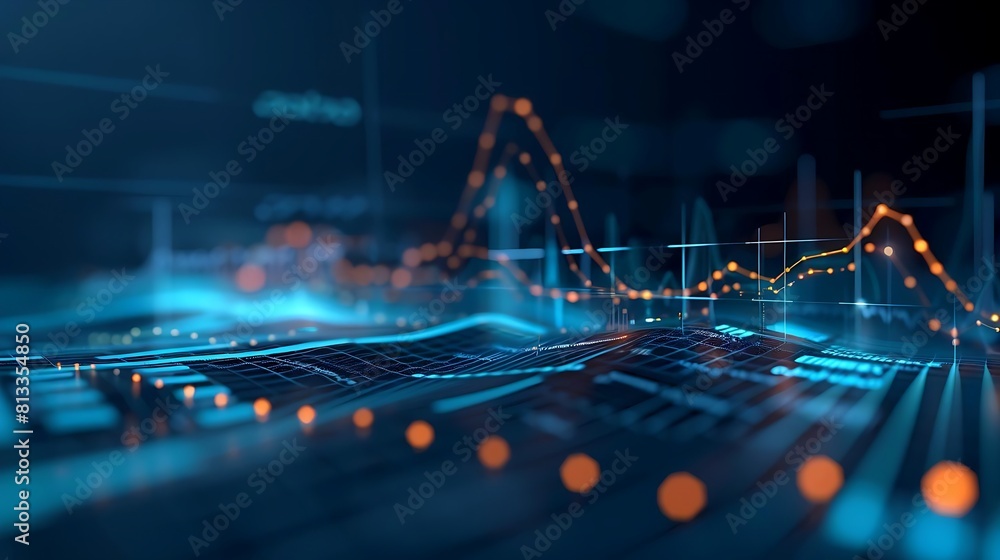 Poster an advanced financial data visualization. futuristic digital graphs, numerical data, and interactive