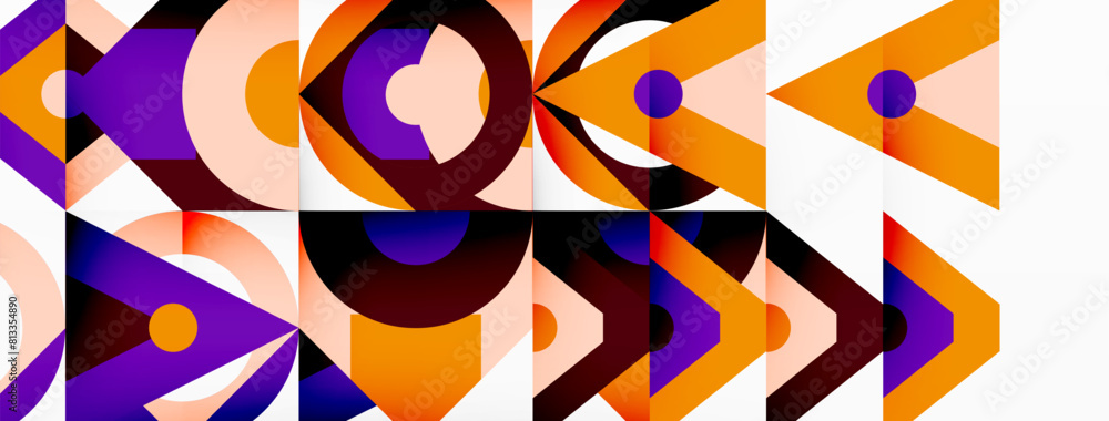 Poster using a variety of tints and shades, create a colorful textile design with geometric shapes like rec