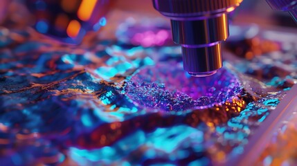 Pathology study side view of a pathology slide being analyzed under a microscope to highlight disease study advanced tone Triadic Color Scheme