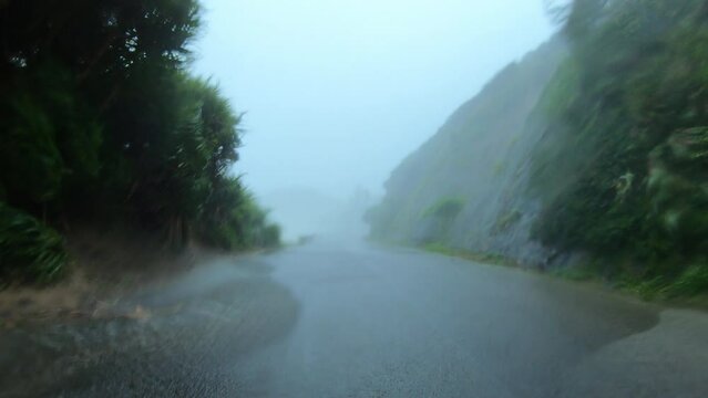 Hurricane Wind Blasts Coastal Road Torrential Rain And Spray - Haishen