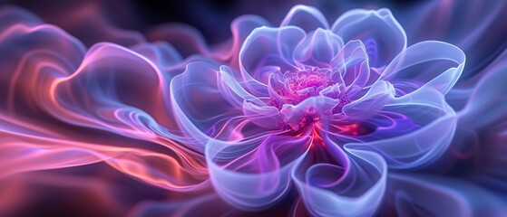 Neon Serenity: Macro capture of a lavender flower enveloped in soft neon light, radiating a sense of calm and serenity.