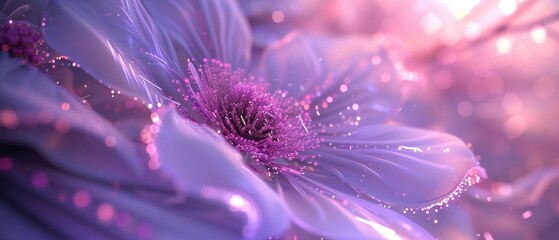 Neon Serenity: Macro capture of a lavender flower enveloped in soft neon light, radiating a sense...