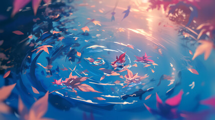 autumn leaves floating on the water