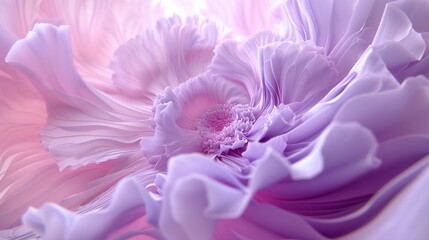 Wavy details in extreme macro depict the serene elegance of a slow-blooming lavender flower, inviting peaceful contemplation.