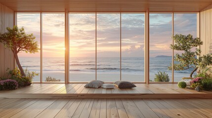 Modern indoor landscape under the sunset