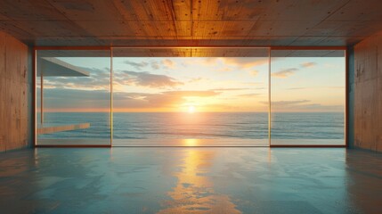 Modern indoor landscape under the sunset