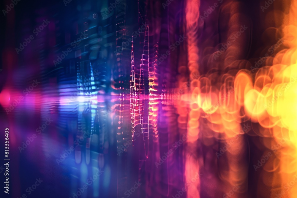 Poster abstract reflection of vibrant light patterns on water surface in a dark setting