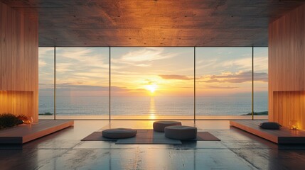 Modern indoor landscape under the sunset
