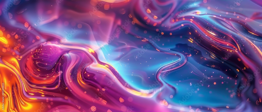 Poster ideal for modern digital backgrounds, dynamic shapes flow asymmetrically with vibrant gradients in a