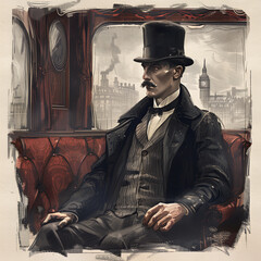 Sherlock Holmes Portrait in a Train Car