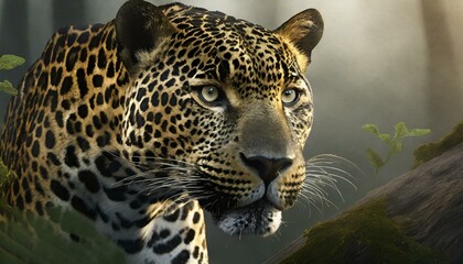 foggy jungle with a jaguar