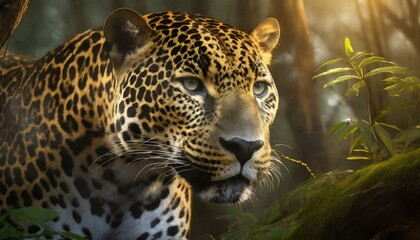 foggy jungle with a jaguar