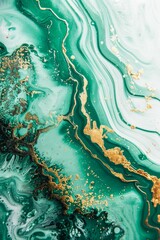 Swirling Teal and Gold Acrylic Paint Creating an Abstract Art Piece
