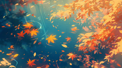 autumn leaves floating on the water