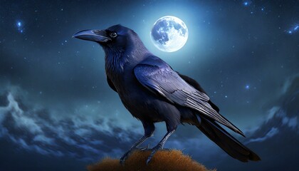 beautiful crow bellow the magic moonlight