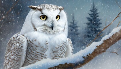 beautiful winter owl with yellow eyes