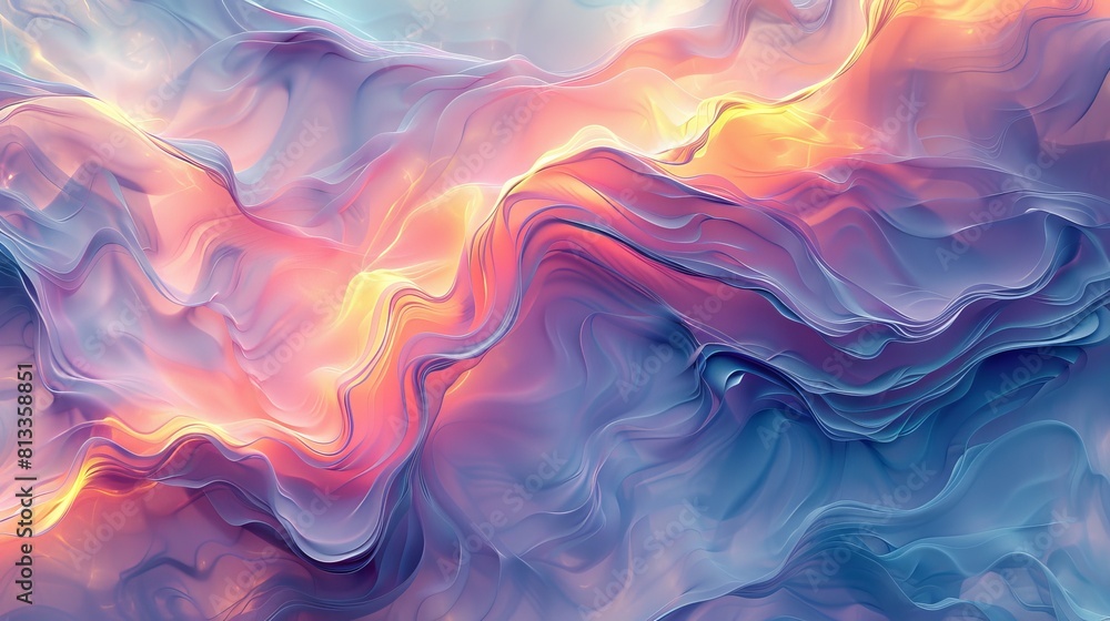 Poster create a chic web layout incorporating fluid wave patterns, asymmetrical distortion, and a minimalis