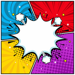 Retro comic blank speech bubble on colorful background. Vector illustration, vintage design, pop art style