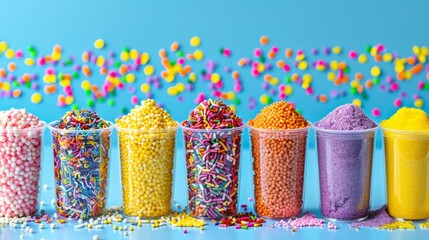 A colorful array of sprinkles in various sizes and colors