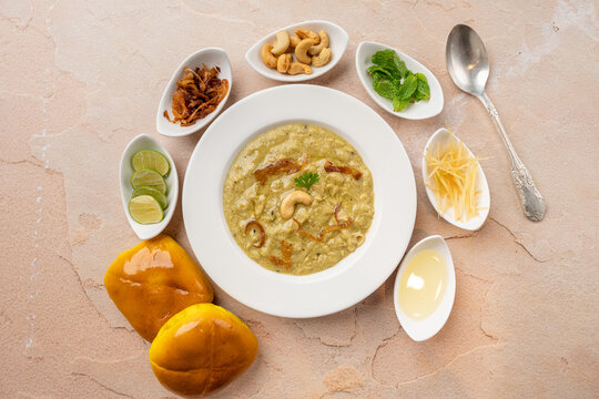 Haleem with Sheermal and Toppings Top View
