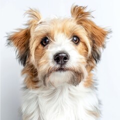 Cute fluffy portrait smile Puppy dog that looking at camera isolated on clear png background, 