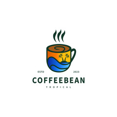 Tropical coffee cup and palm tree logo design 2