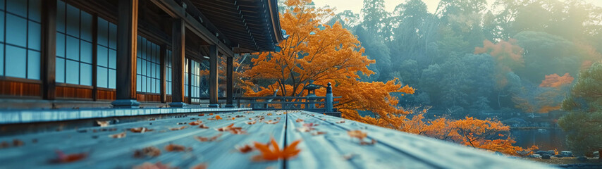 Scenic Autumn Waterfront at a Japanese Garden