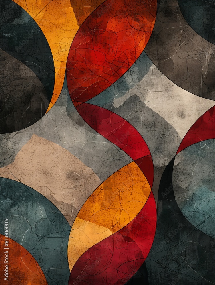 Poster trendy abstract background featuring soft curves and asymmetrical geometric shapes, colorful and mod