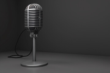 Vintage microphone isolated on black background
