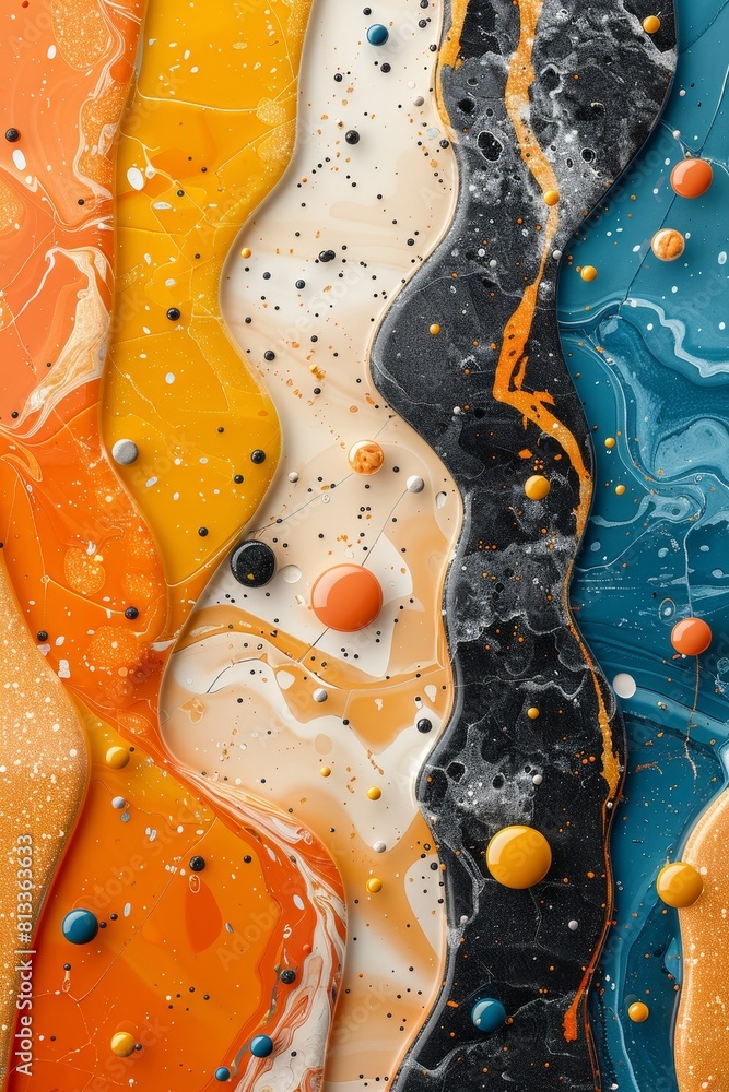 Aufkleber trendy abstract banner with asymmetrical mosaic textures and a splash of vibrant colors, innovative 