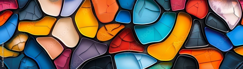 Poster trendy and dynamic abstract background featuring innovative and asymmetrical mosaic textures, perfec