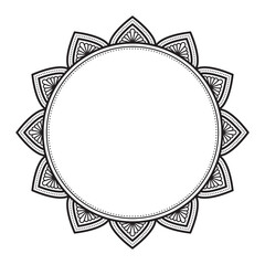 Simple Monochromatic Black And White Silhouette Geometric Floral Mandala Round Frame Border Art
